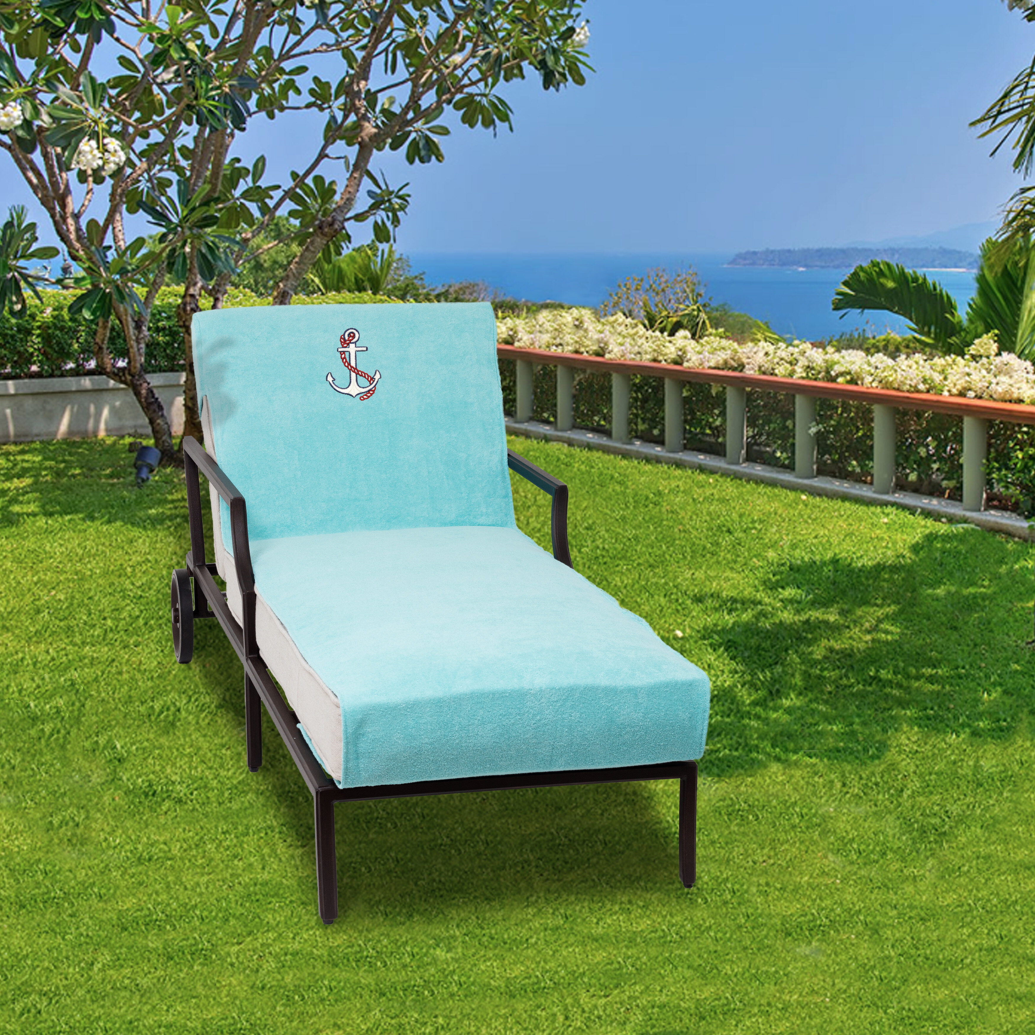 Aqua Linum Home Textiles Standard Size Chaise Lounge Cover with Side Pockets