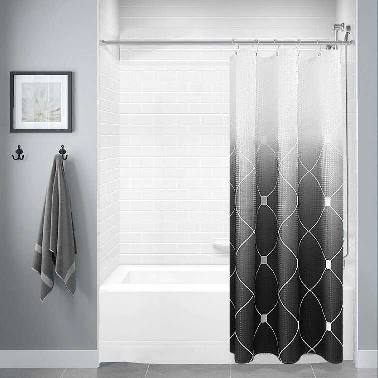 3D Black White Thread Waterproof Shower Curtain Non-Slip Rugs Set Bathroom Decor 