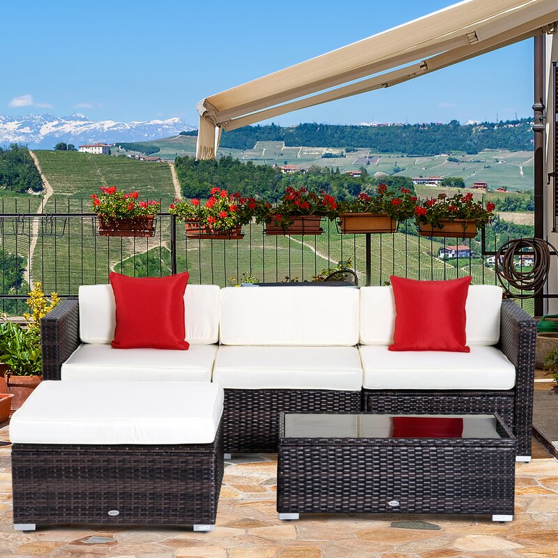 Additional Seats for Garden Balcony Patio Poolside DORTALA 2PCS Wicker Sectional Armless Chairs Outdoor Rattan Sectional Sofa Set w/Cushions for Seat and Back Red