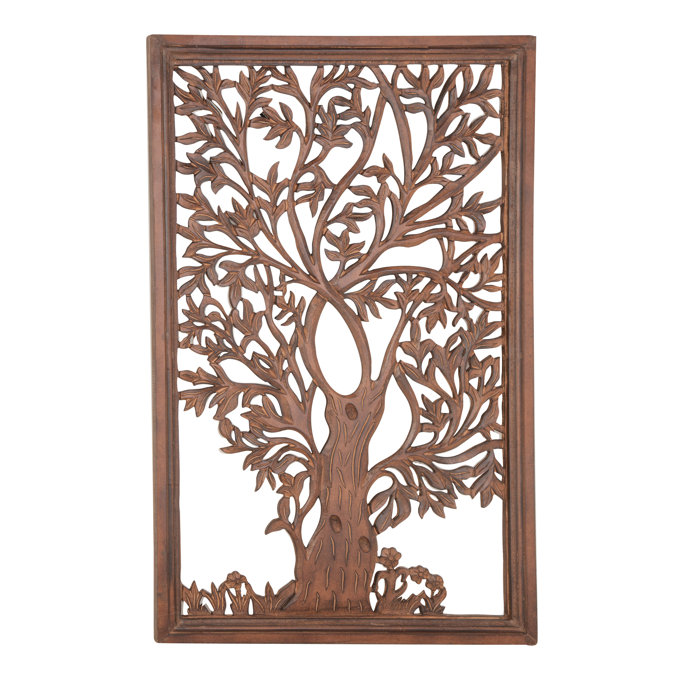 Rectangular Wood Carved Tree Wall Decor Rectangular Wood Carved Tree Wall Decor