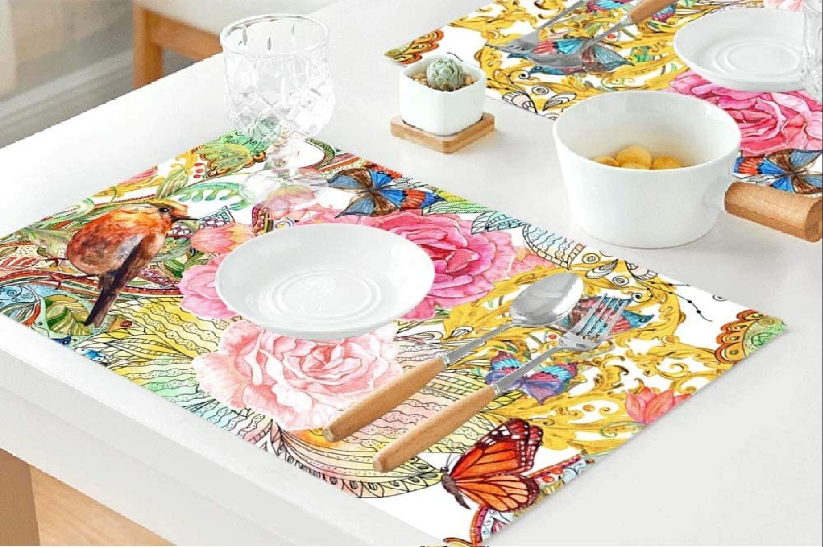 Hand Drawn Day Of The Dead Colorful Sugar Skull With Floral Ornament Flower Seamless Pattern Round Placemats for Dining Table Placemat Set of 6 Table Settings Table Mats for Home Kitchen Holiday Decor