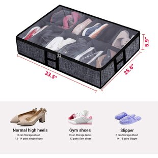 Set of 2 Under The Bed Shoe Organizer Fits 12 Pairs Underbed Storage Solution 