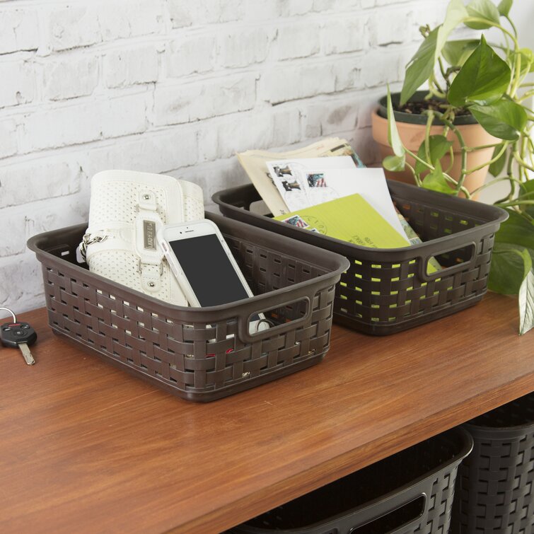 2x Rattan Storage Basket Beige Home Desk Workplace Office Supplies Decoration 
