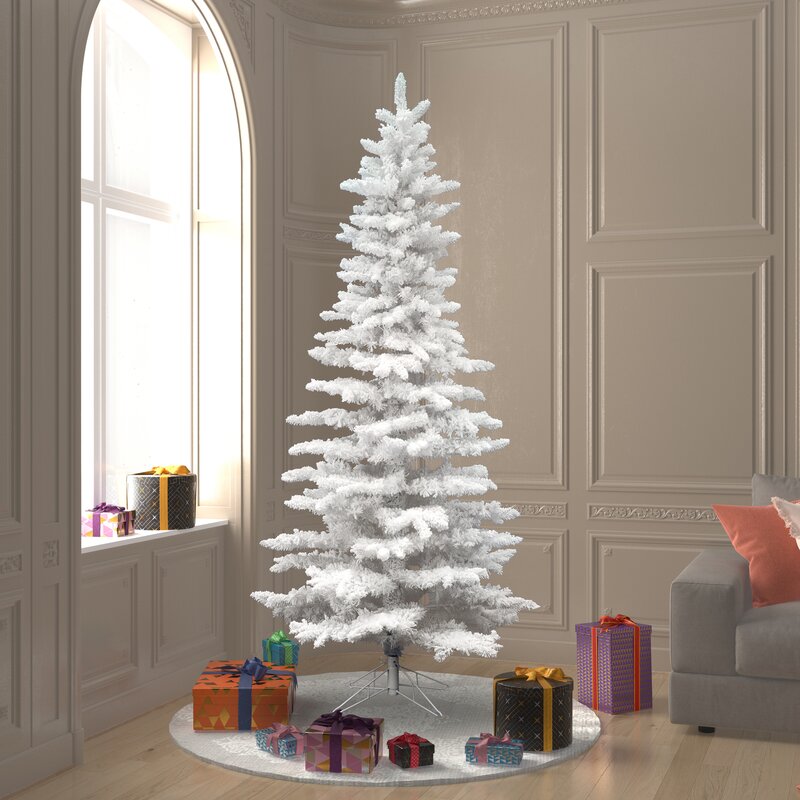 The Holiday Aisle® Flocked White Slim 7.5' Artificial Christmas Tree ...