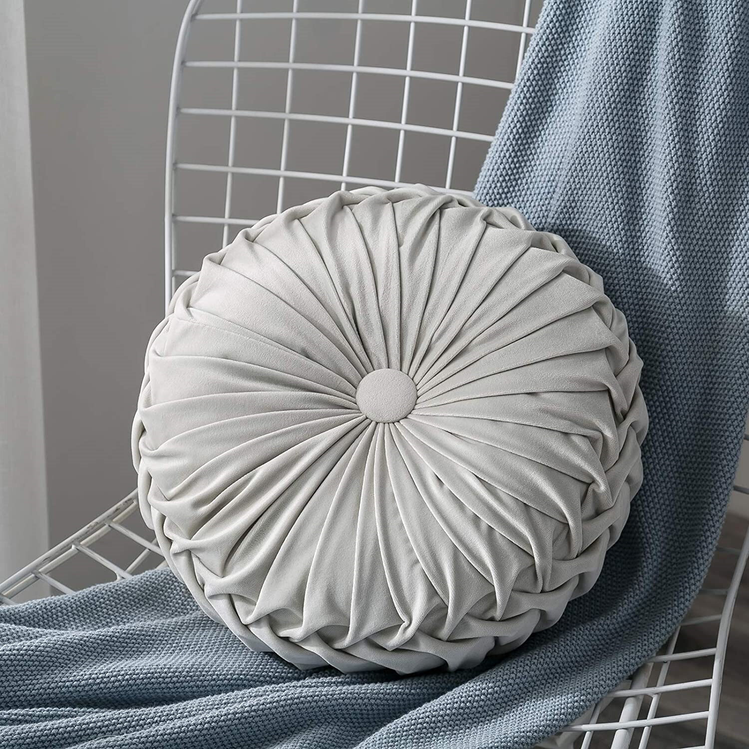 Round Throw Pillow Cushions Fabric Pleated Wheel Pumpkin Cushion Bed Bolster 