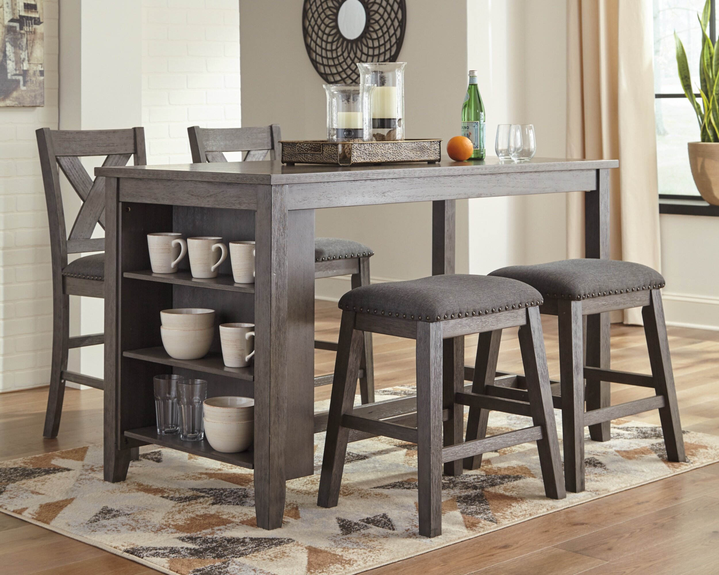 chaleny counter height dining table and 4 barstools