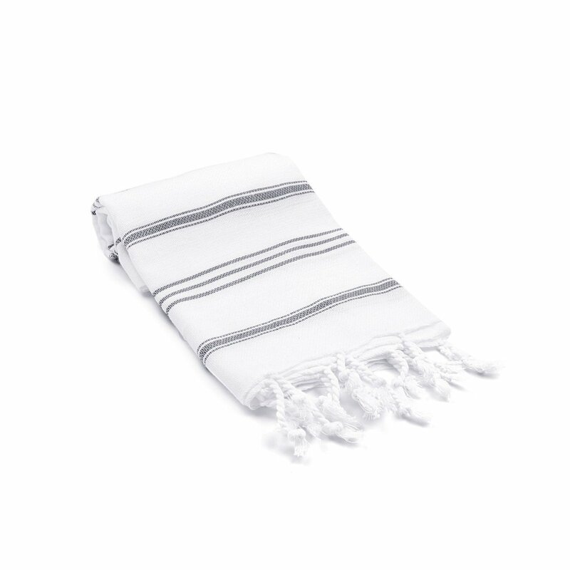 White and Grey Stripe Turkish Hand Towel with Fringe #turkishtowel #handtowel #stripes