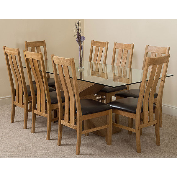 Red Barrel Studio Spider Monkey Oak Dining Set With 8 Chairs Spider Monkey Oak Dining Set