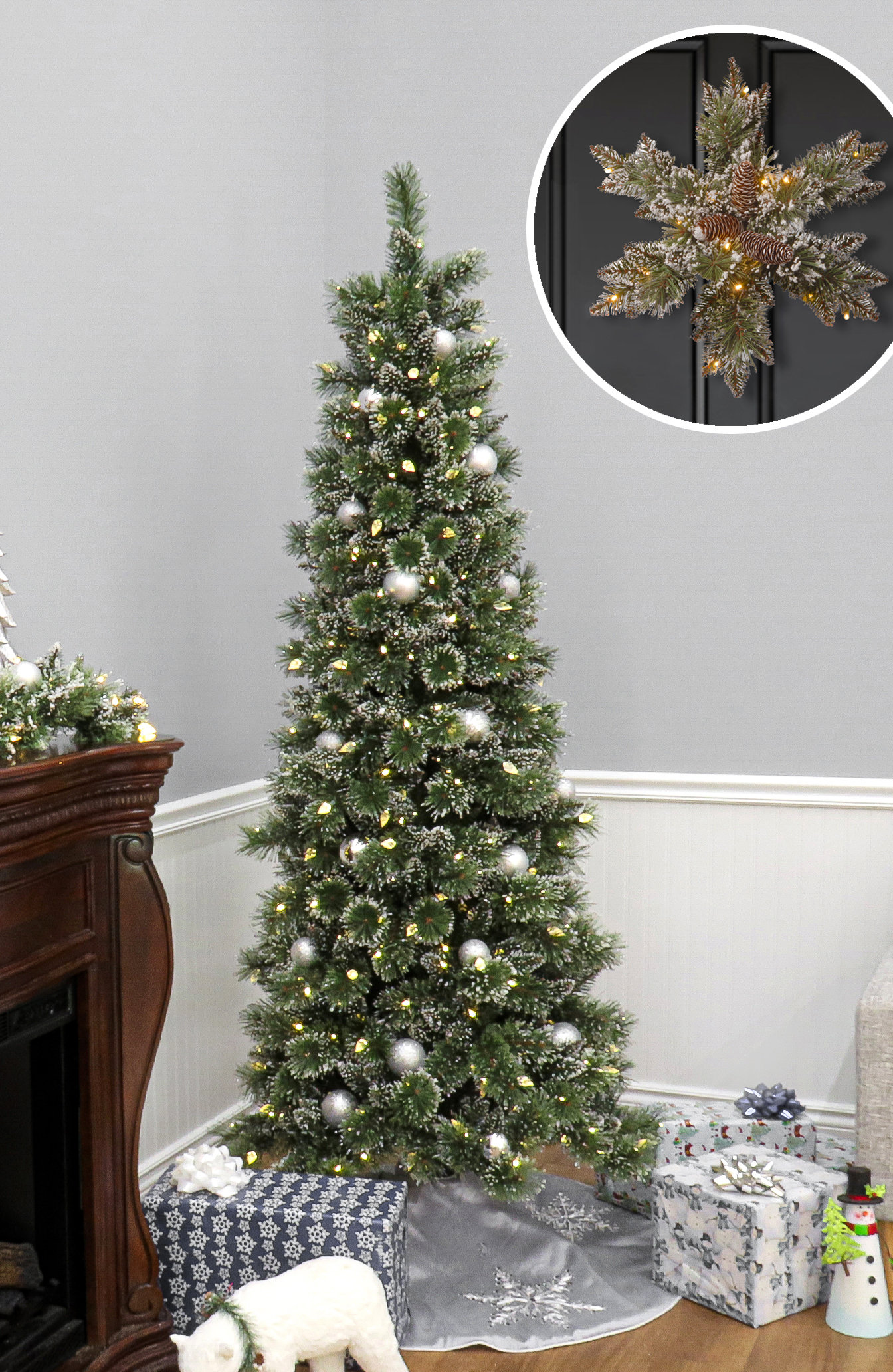 The Twillery Co.® 7'6" H Slender Green Pine Cashmere Christmas Tree