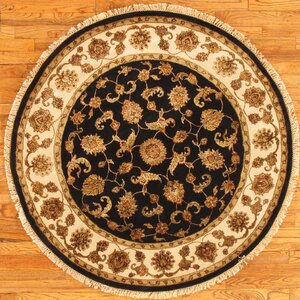 Agra Hand Knotted Silk/Wool Black/Ivory Area Rug