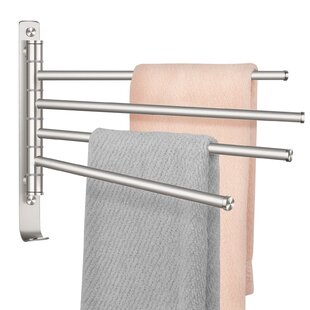 KOJOX Towel Holder Swing Out Towel Rail SUS304 Stainless Steel Hand Towel Rack 4-Bar Folding Arm Swivel Hanger Wall Mount Brushed Nickel Finish