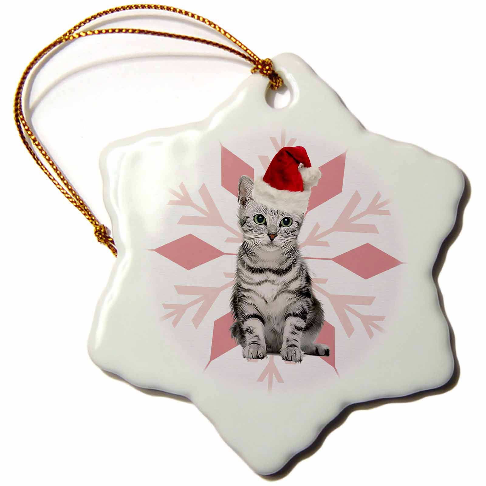 Holiday Pet Gift Black Shorthair Cat Santa Hat Porcelain Christmas Tree Ornament