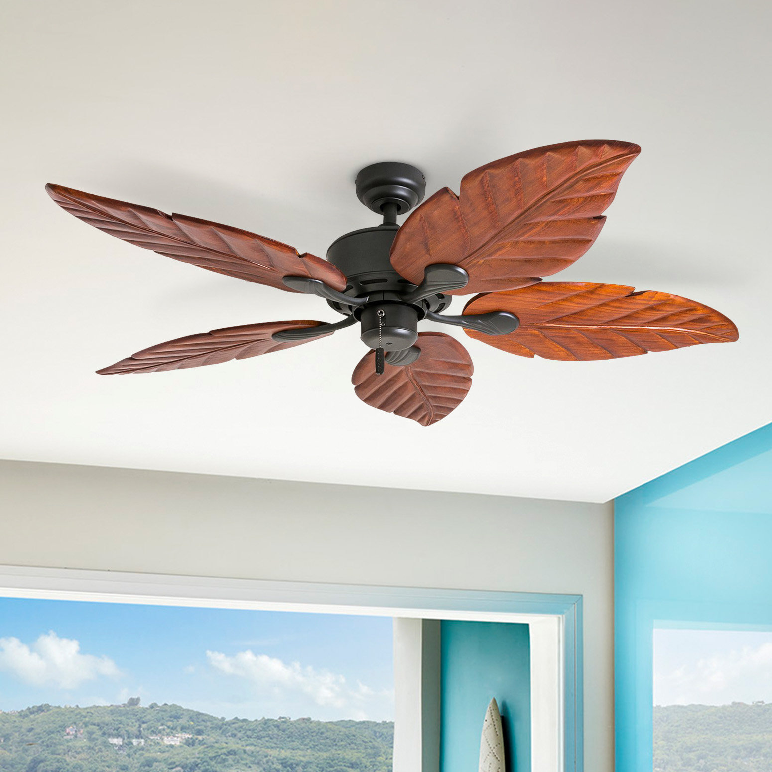 Blade Leaf Blade Ceiling Fan with Pull 