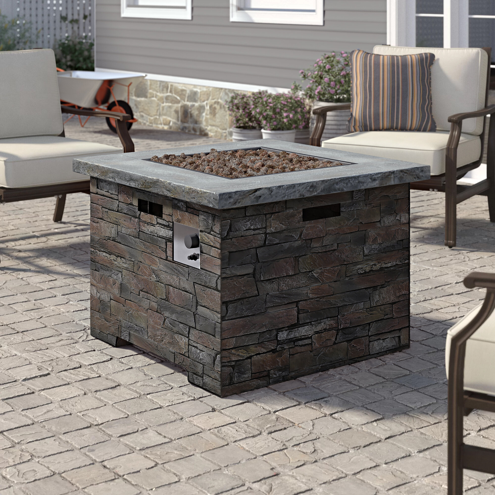 17 Stories Altair Stone Concrete Propane Fire Pit Table Reviews Wayfair