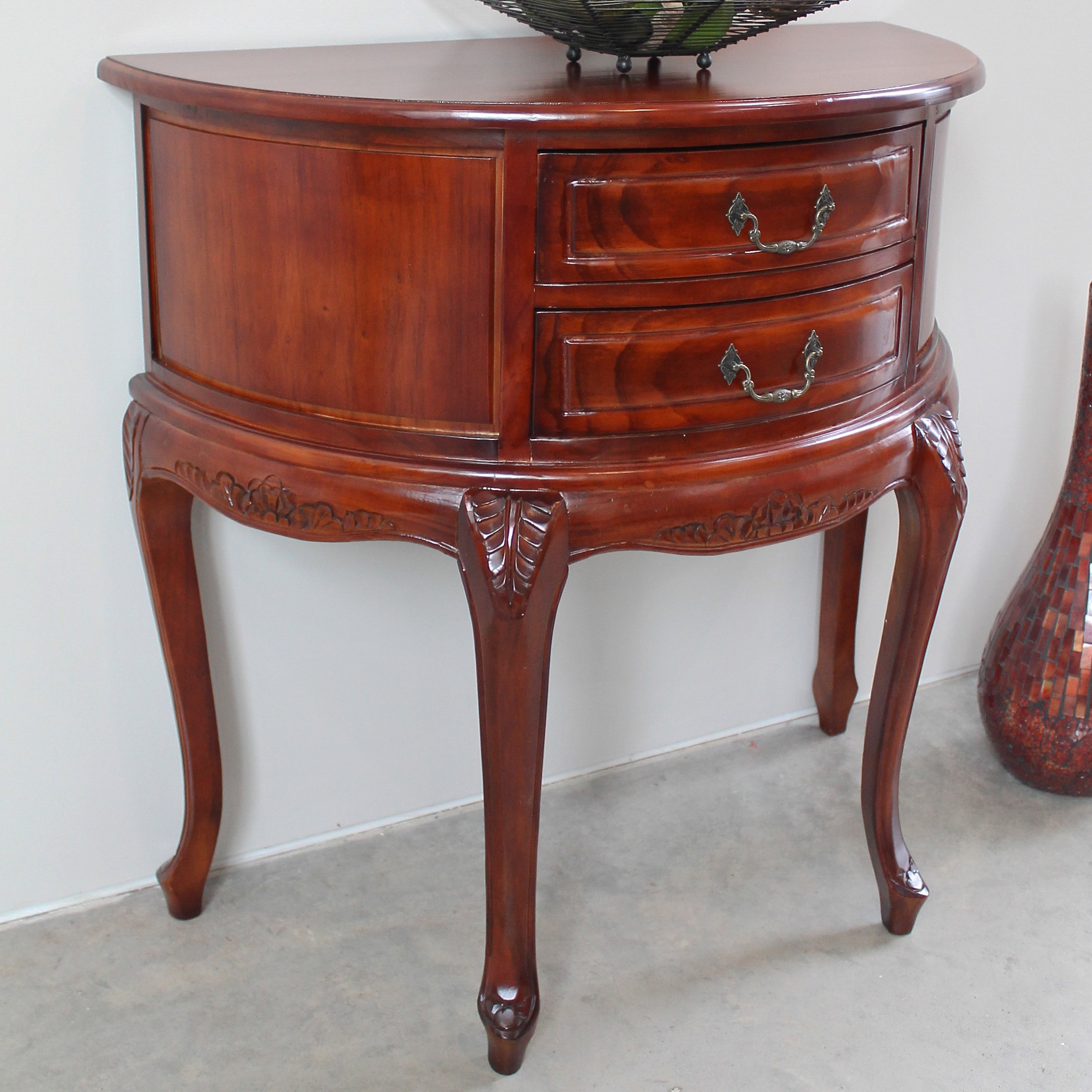 International Caravan Windsor Half Moon Hand Carved Console Table