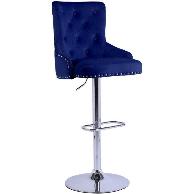 Velvet Bar Stool With Back Blue Counter Height Chair Adjustable Swivel  Barstool Chair Tufted Upholstered Kitchen Bar High Chair