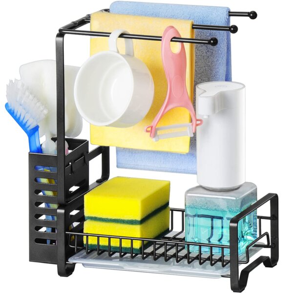 Kitchen Organizer Sink Caddy Basket Dishes Washing Sponge Holder Soap Dispense_ 