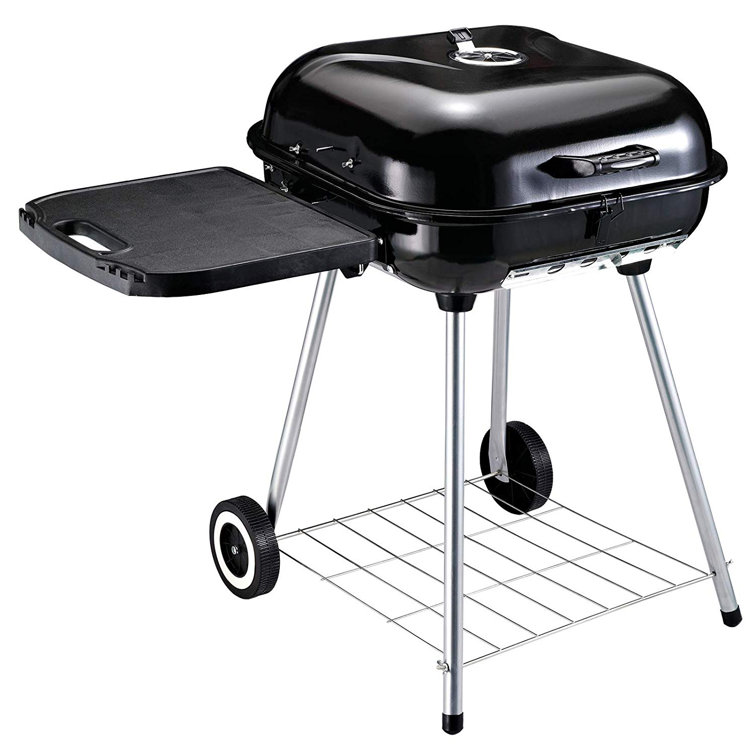 Black 90 x 45 x 96cm Outsunny Trolley Charcoal BBQ Barbecue Grill Cooker Patio Outdoor Garden Heating Heat Smoker with Wheels 
