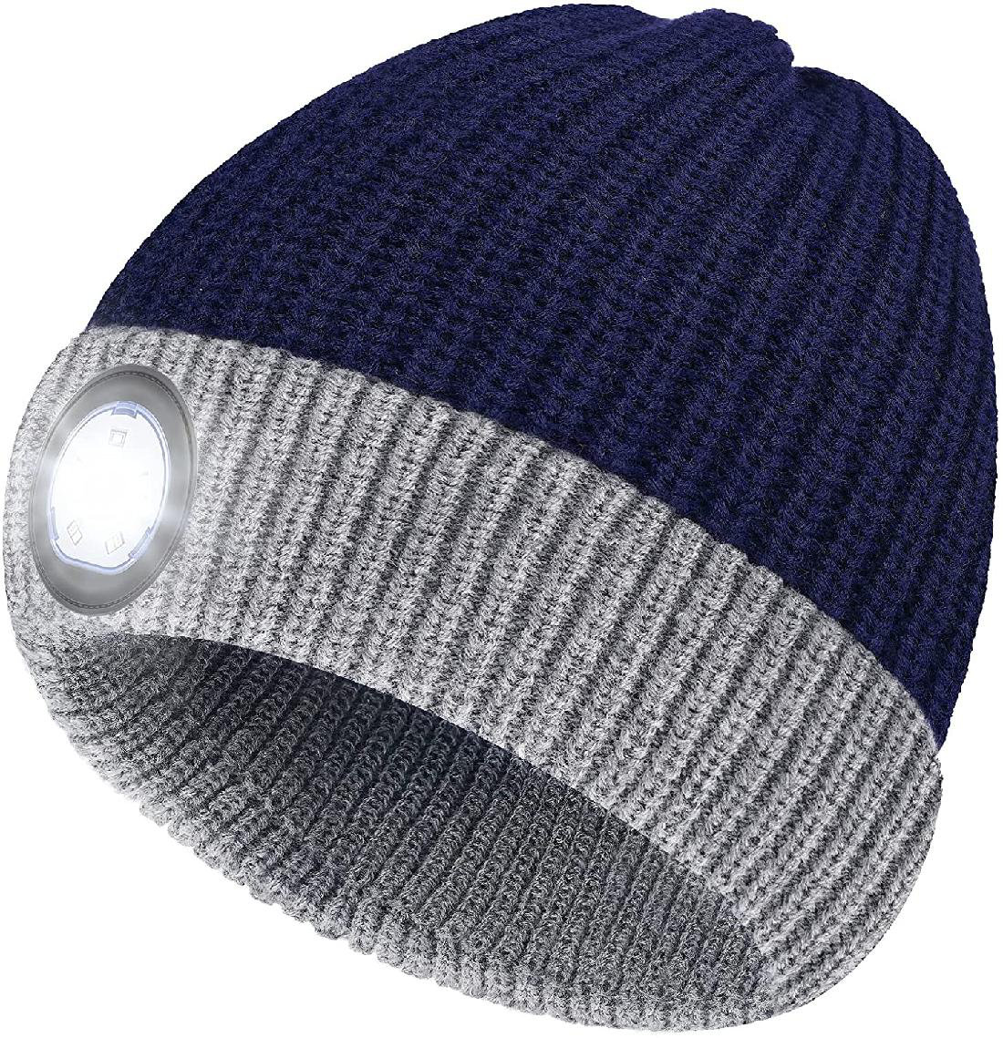 Camping at Night Biking Winter Warm Knitted Flashlight Hat Outdoor Sports LED Hat Light Headlamp Flashlight for Hiking Presents for Boys Girls LED Lighted Beanie Hat for Kids Fishing Camping