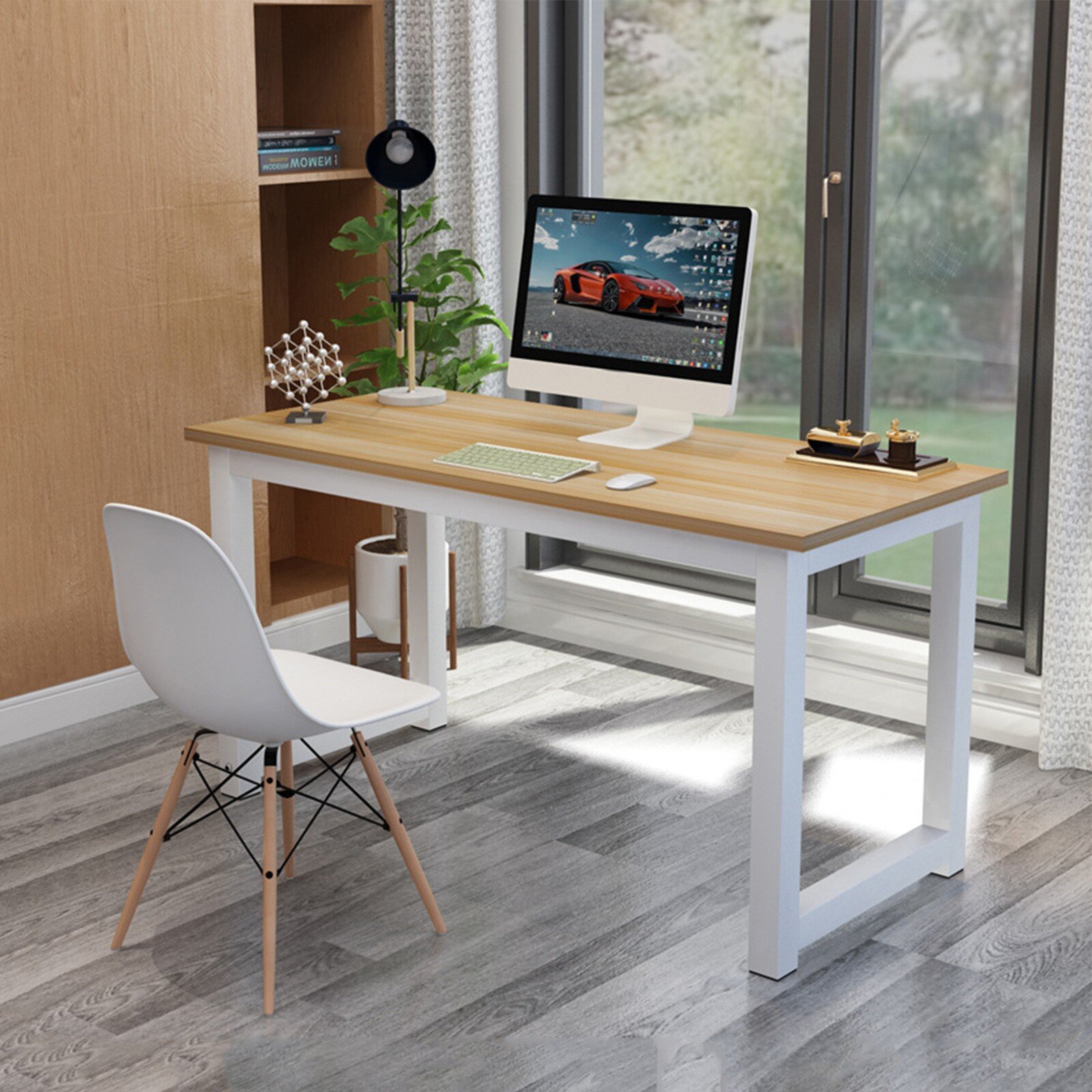 Computer PC Laptop Desk Study Table Workstation for Home Office and More Dripex Modern Simple Style Steel Frame Wooden Home Office Table Light-Beech