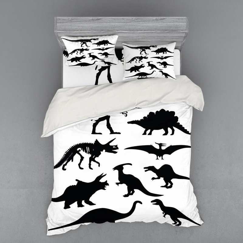 monochrome dinosaur bedding