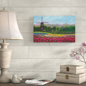 Ophelia Co Windmill In Tulip Garden Acrylic Painting Print On