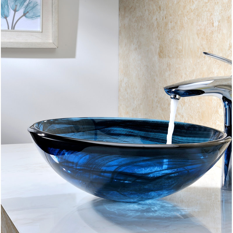 Anzzi Thalu Sapphire Wisp Tempered Glass Circular Vessel Bathroom Sink Wayfair