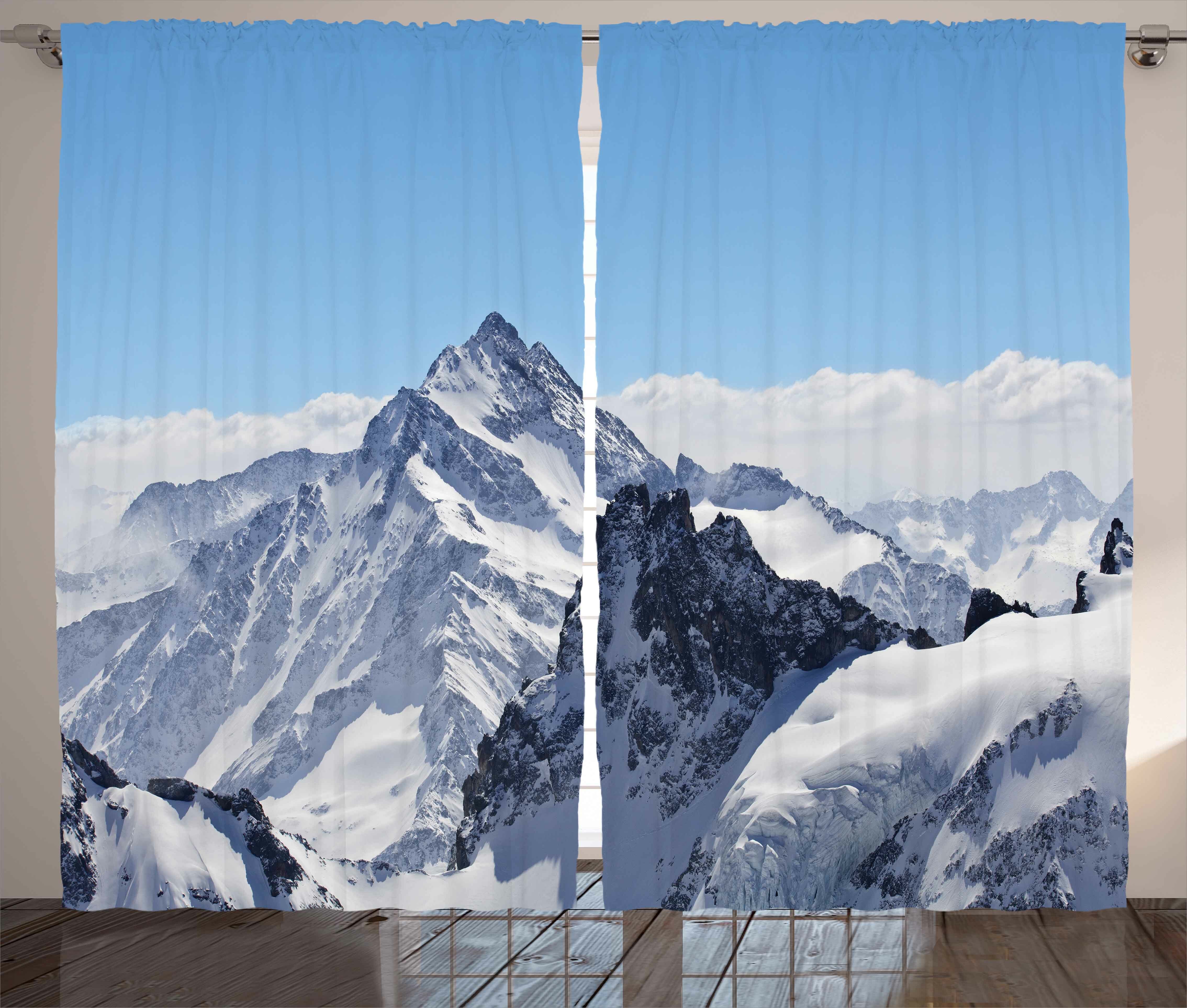 East Urban Home Winter Snowy Rocky Mountain Peaks Tops Scene High Lands Icy Frozen Swiss Outdoor Art Graphic Print Text Semi Sheer Rod Pocket Curtain Panels Wayfair