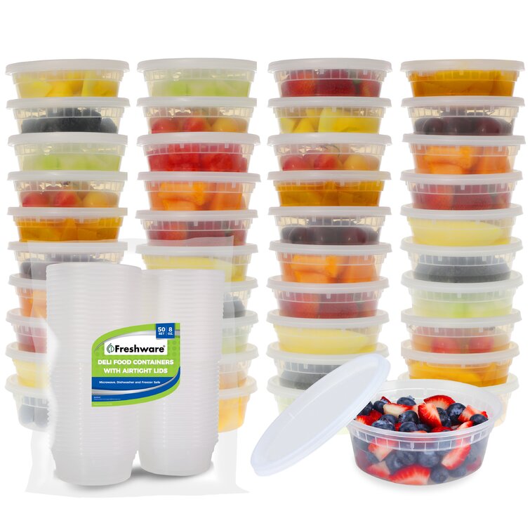 Microwavable Translucent Food Containers with Lids 100 Sets 16oz Plastic Soup 