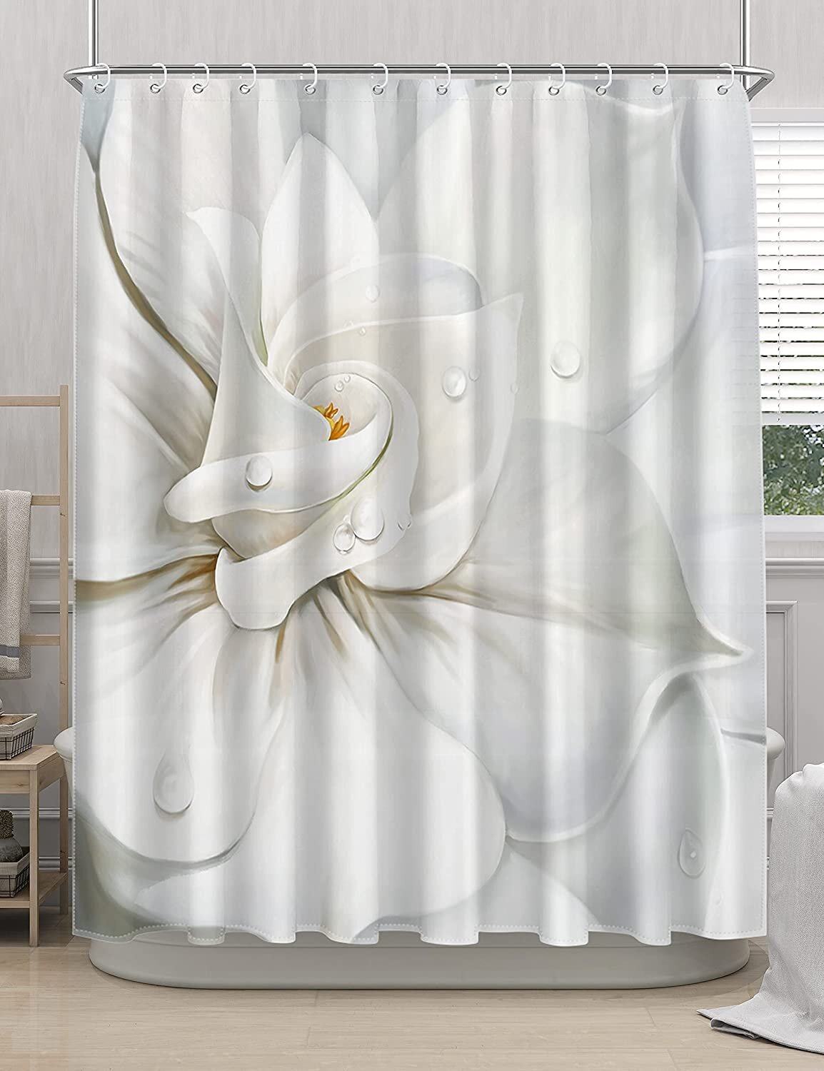 72x72'' X-ray Image Flowers Bathroom Fabric Shower Curtain Set Liner 12 Hooks 