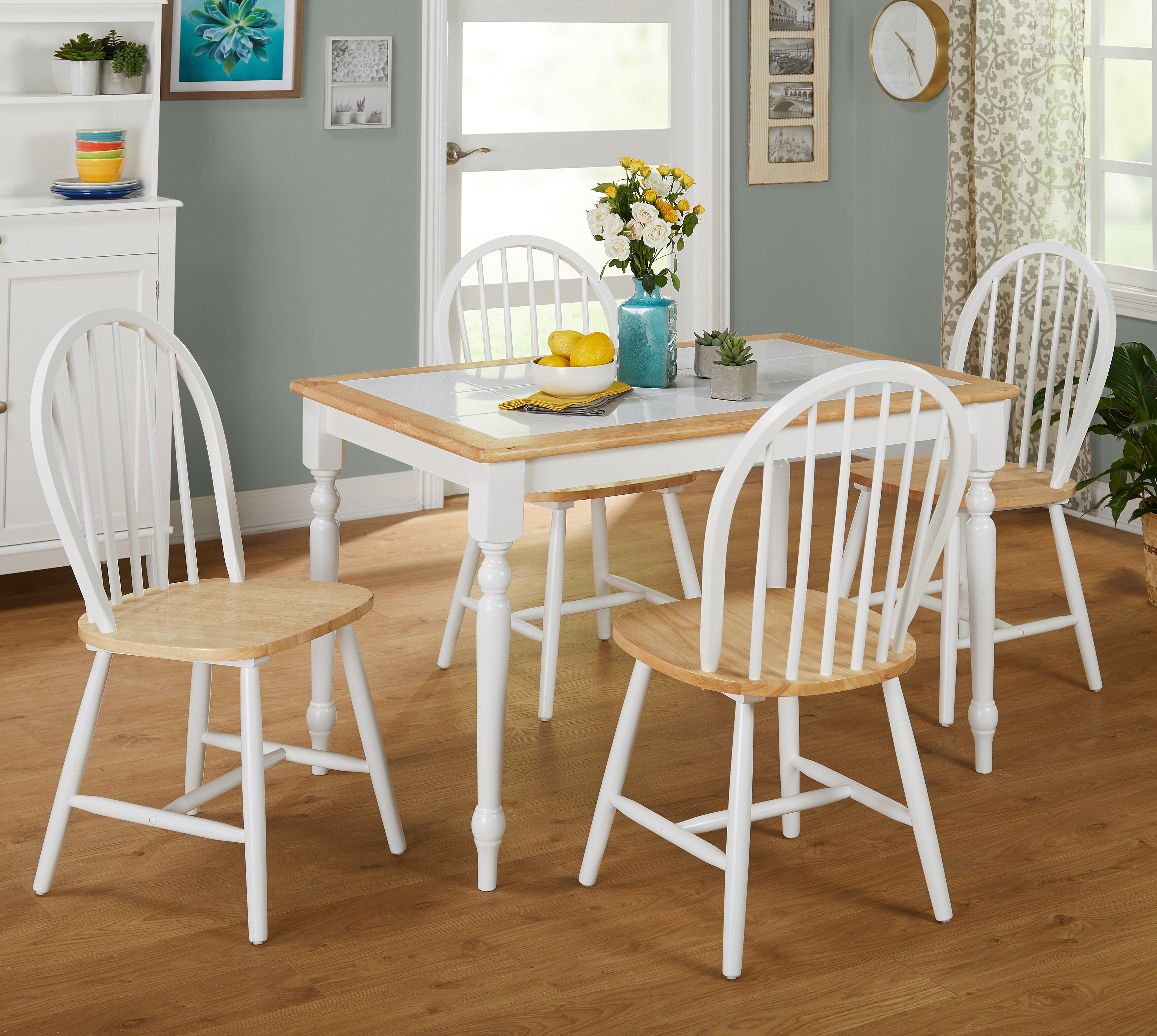 white kitchen table with tile top