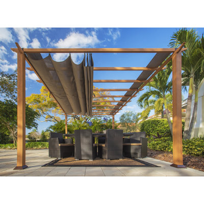 Florence 16 ft. W x 11 ft. D Wood Grain Aluminum Pergola in Canadian Cedar Finish with Canopy