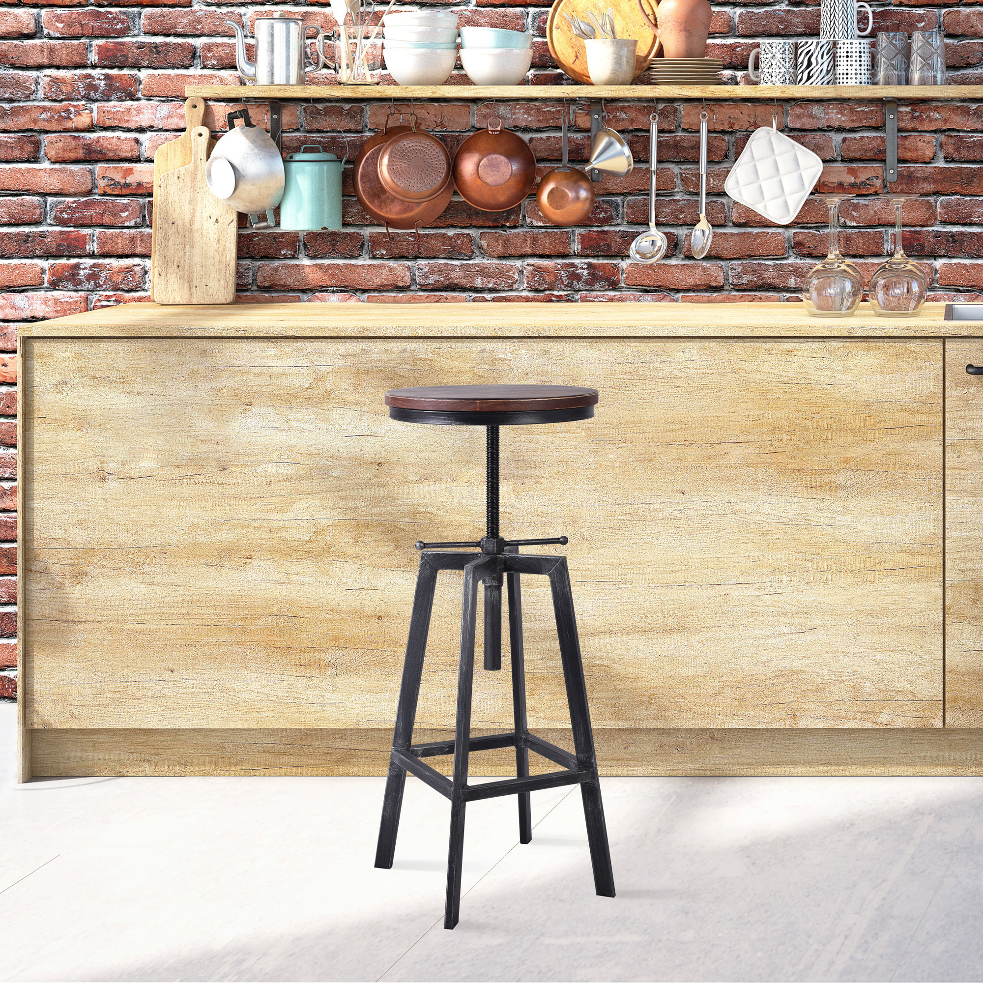 Set Of 2 Kitchen Bar Stools Industrial Height Adjustable Backless Bar Chairs