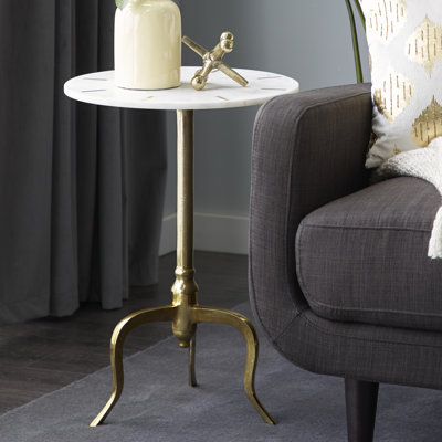 Marble Side End Accent Table with Marble Top with Gold Inlay