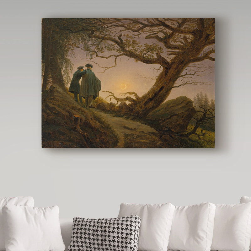 Trademark Art Two Men Contemplate The Moon Oil Painting Print On