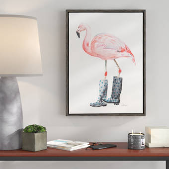Ivy Bronx Flamingo In Boots Framed Watercolor Painting Print On