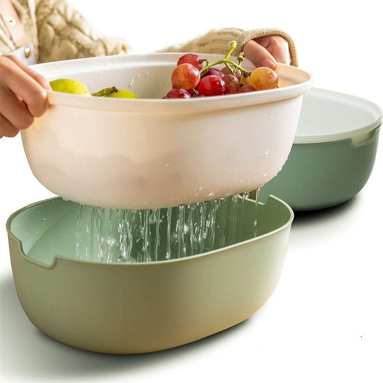 New Mini Veggie Fruits Washing Bowl Colander Strainer Salad Mixing Bowl White
