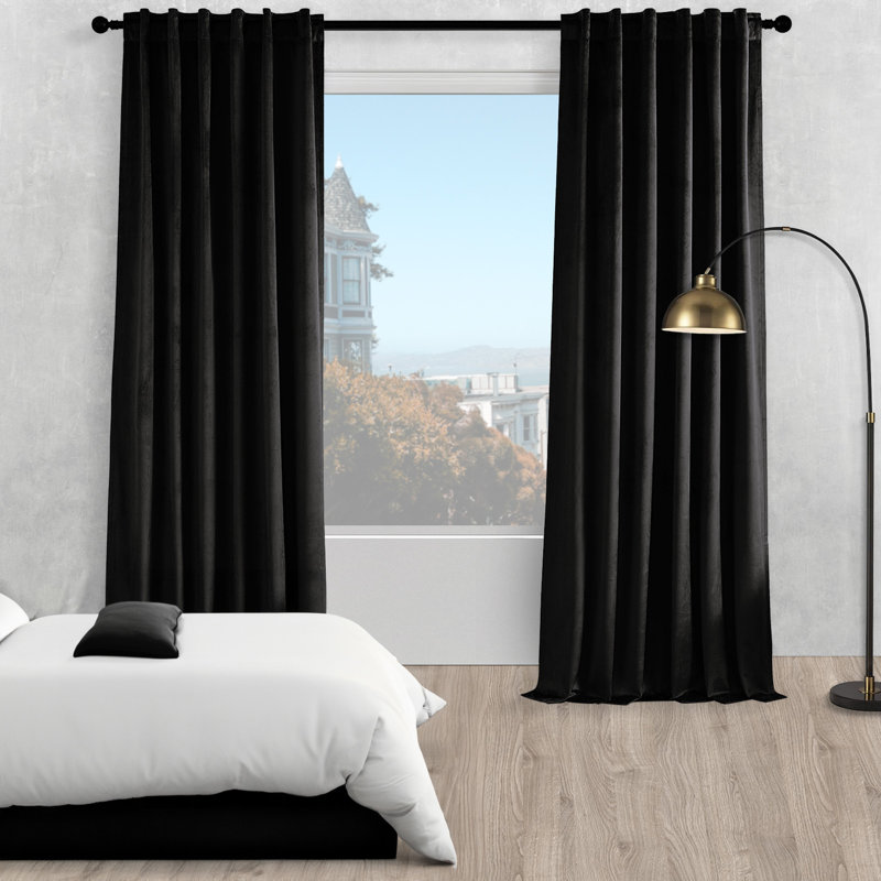Ike Velvet Solid Blackout Rod Pocket Back Curtain Panels Curtain Color: Black, Size per Panel: 52" W x 90" L