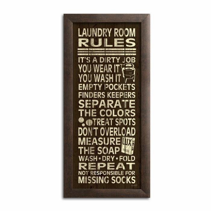 Trendy And Extremely Popular Laundry Room Rules Typography Sign Framed Textual Art