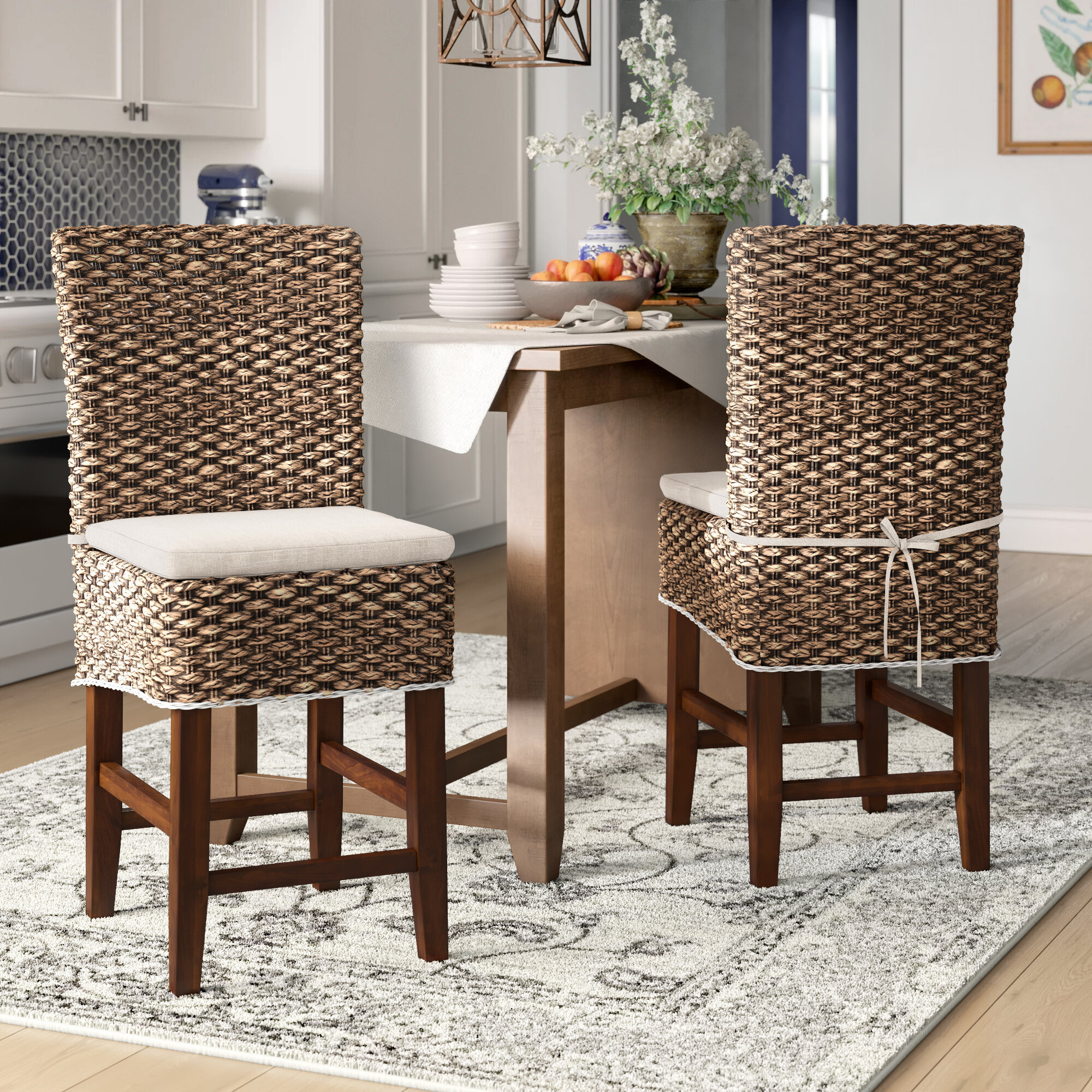 Brown Best Choice Products Set of 2 Elegant Hand Woven Seagrass Dining Side Chairs w//Sturdy Wooden Legs and High Backrest for Home Kitchen