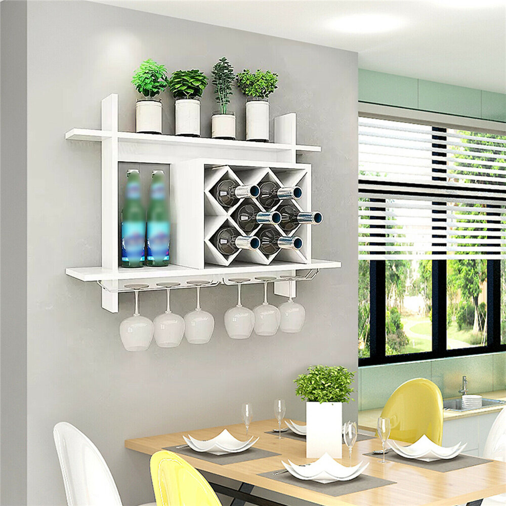 Latitude Run® Clairissa 6 Bottle Wall Mounted Wine Bottle & Glass Rack ...