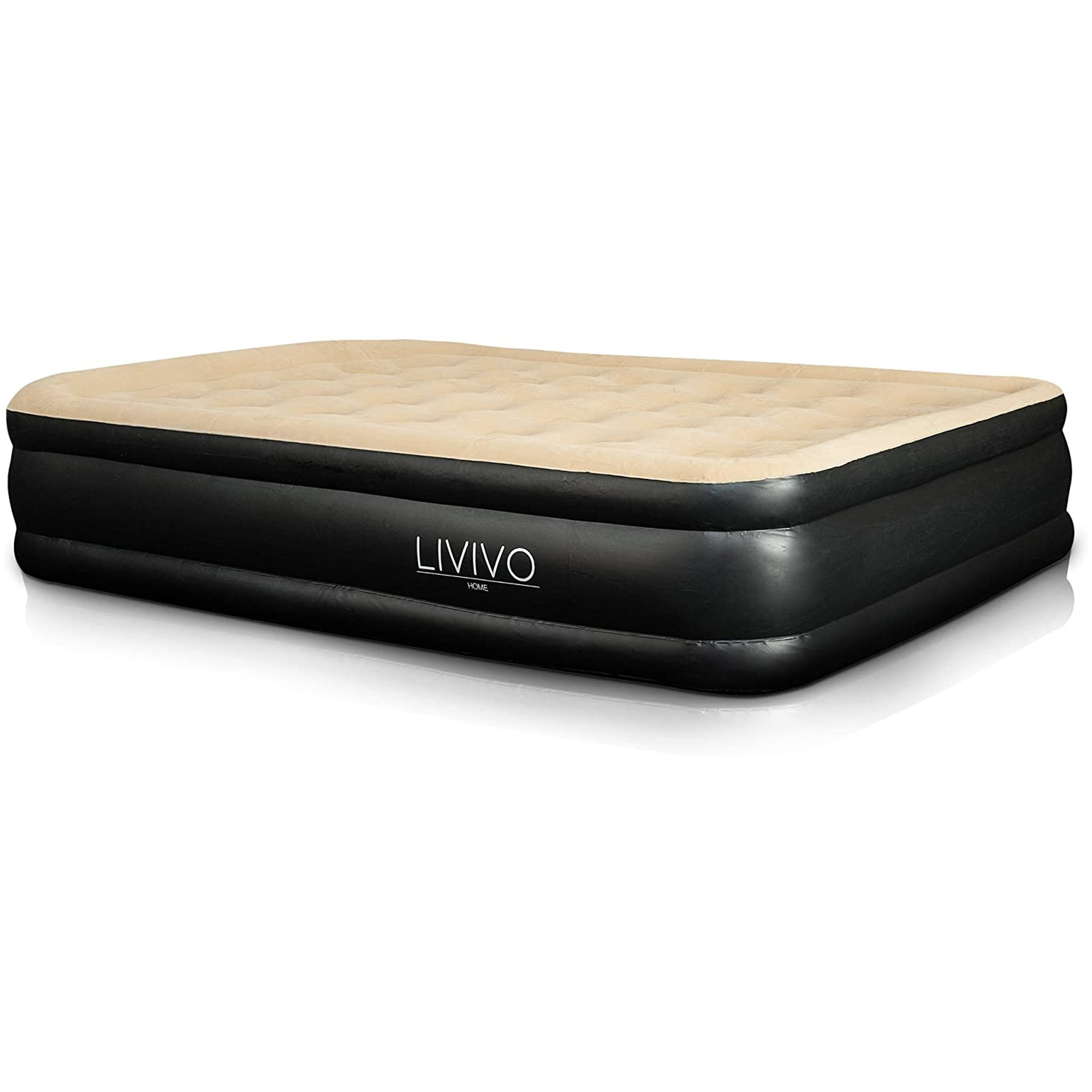 LIVIVO Luxury Flocked Air Bed Mattress Portable Inflatable Double Airbed with Built-in Electric Pump Elevated Raised & Structured Air Coil Technology 