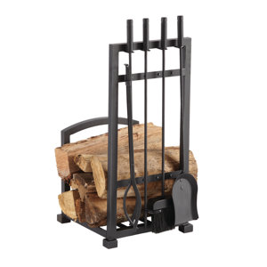 4 Piece Harper Fireplace Log Holder and Tool Set