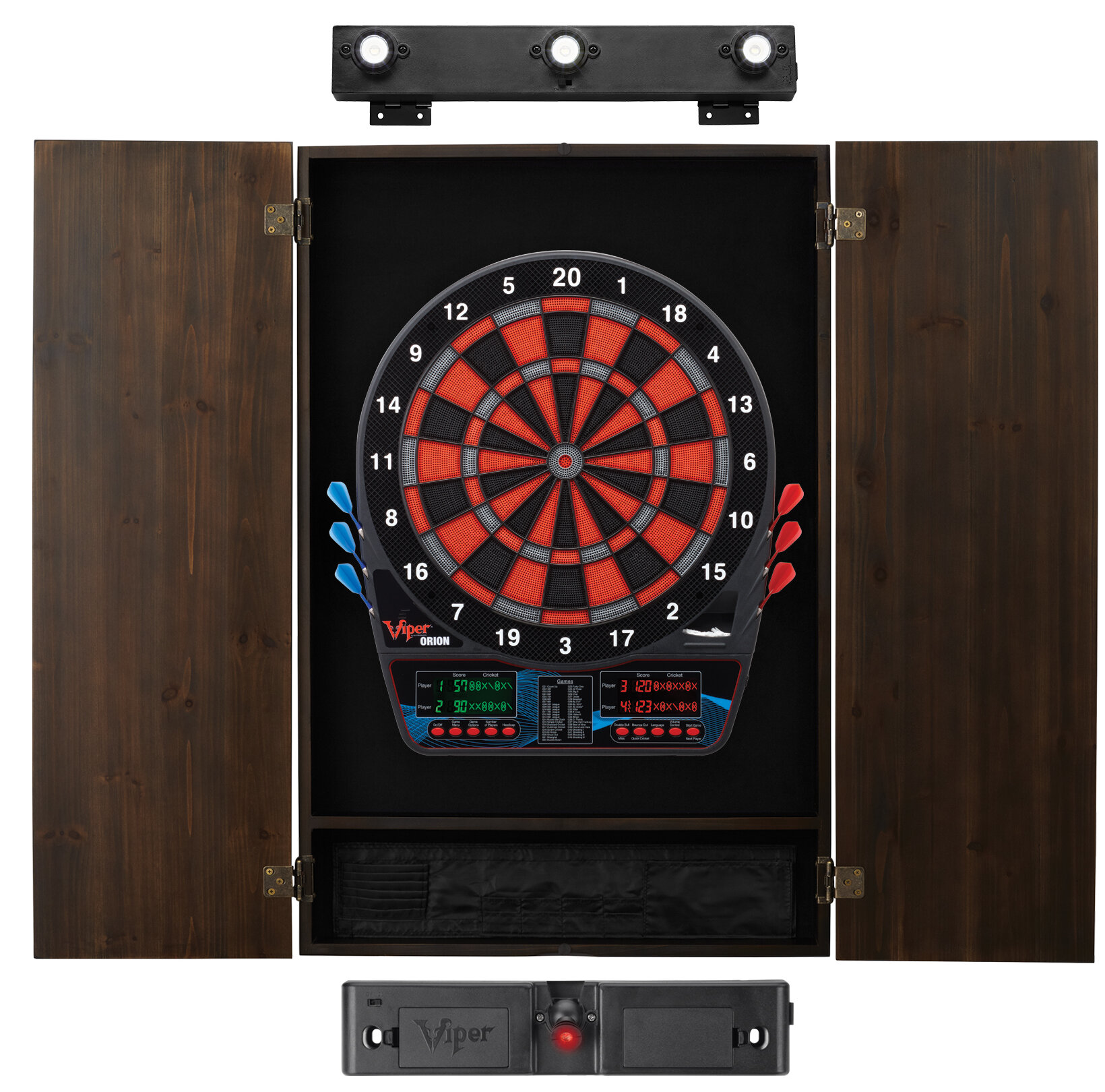 Laser Throw Line Electronic Dartboard and Cabinet Set with Darts