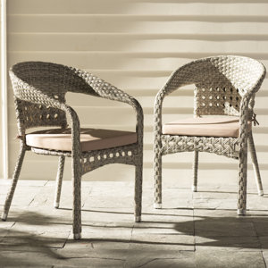 Alex Stacking Patio Dining Chair with Cushion (Set of 2)