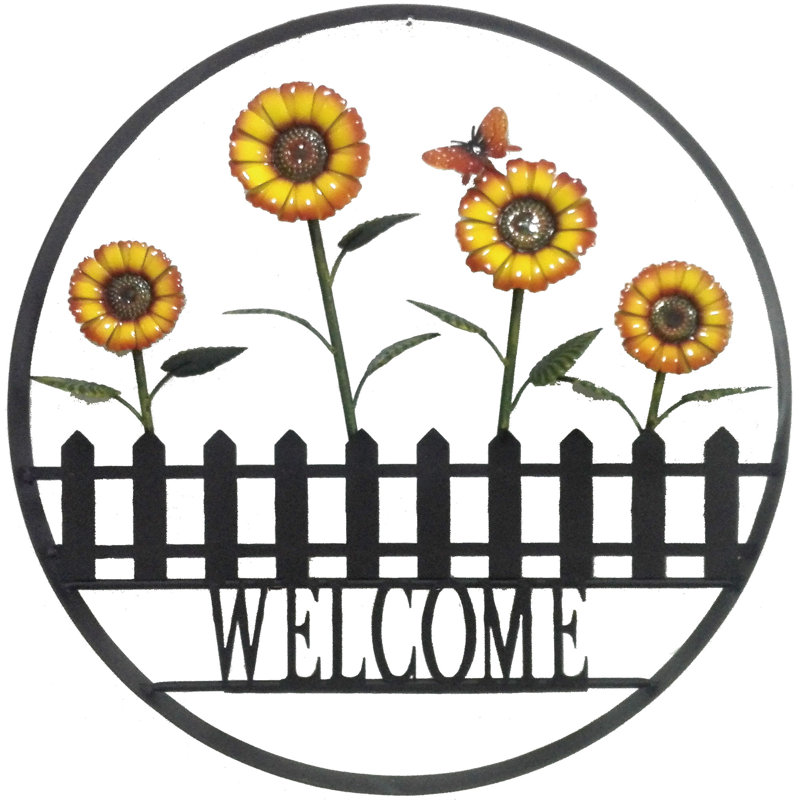 arnt decorative outdoor daisy welcome wheel wall decor