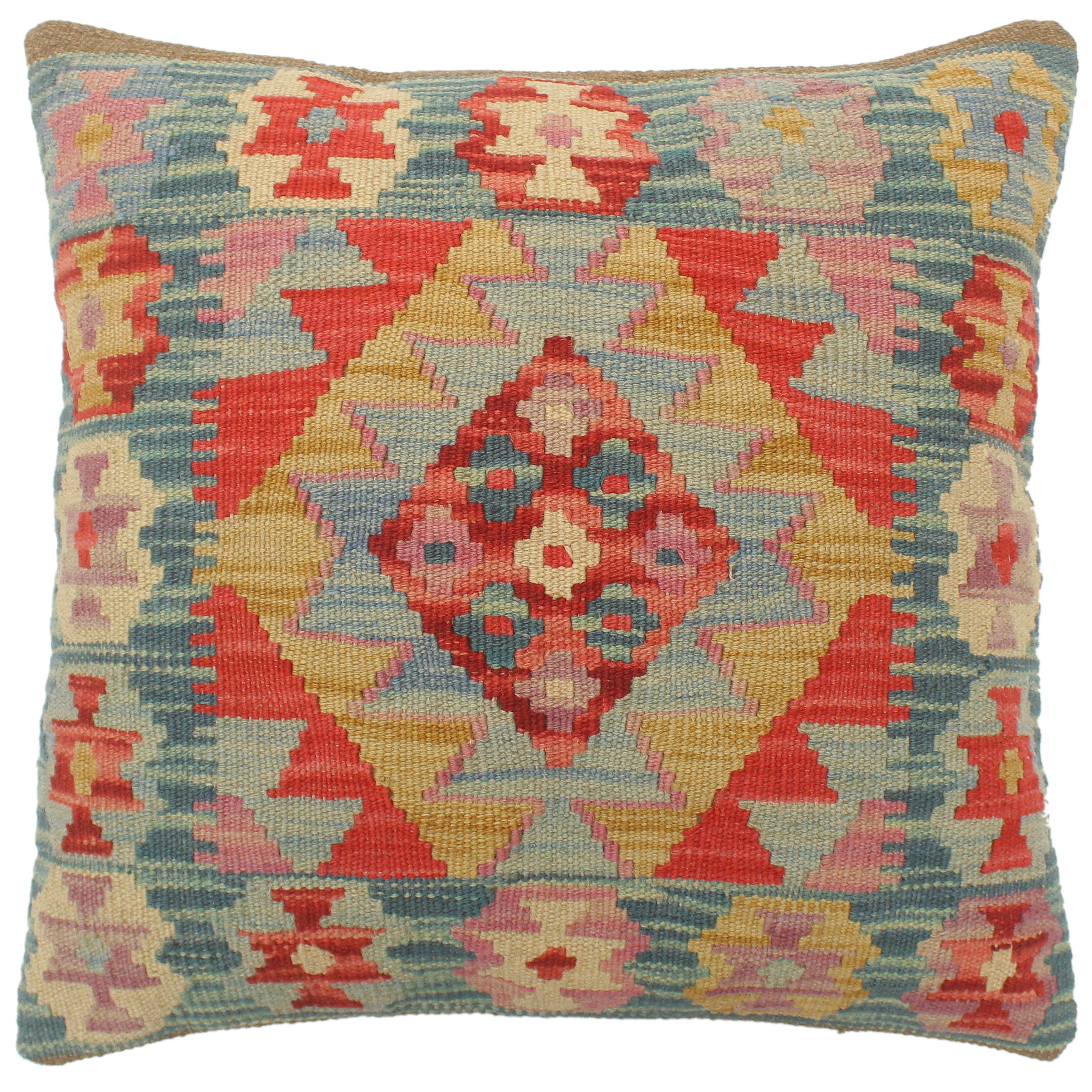 Turkish Hand-Woven Red wool tribal throw Pillow case