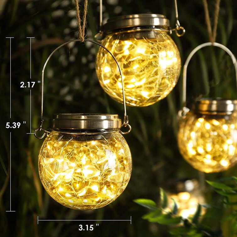 Holiday Decoration Decorative Cracked Glass Ball Light Warm White Tree Patio 12-Pack Hanging Solar Lights Outdoor Yard Solar Powered Waterproof Globe Lighting with Handle for Garden 
