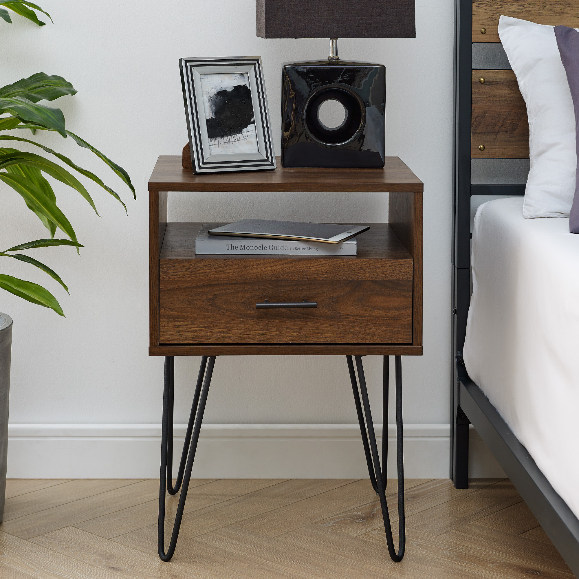 Union Rustic Kamille Single Hairpin Leg 1 Drawer Nightstand