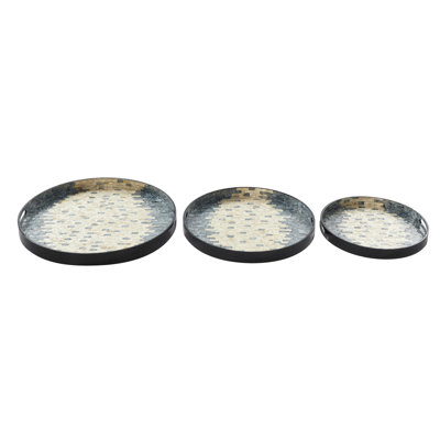 Bringle Mother of Pearl Shell Handmade Decor Blue Tray with Slot Handles Set